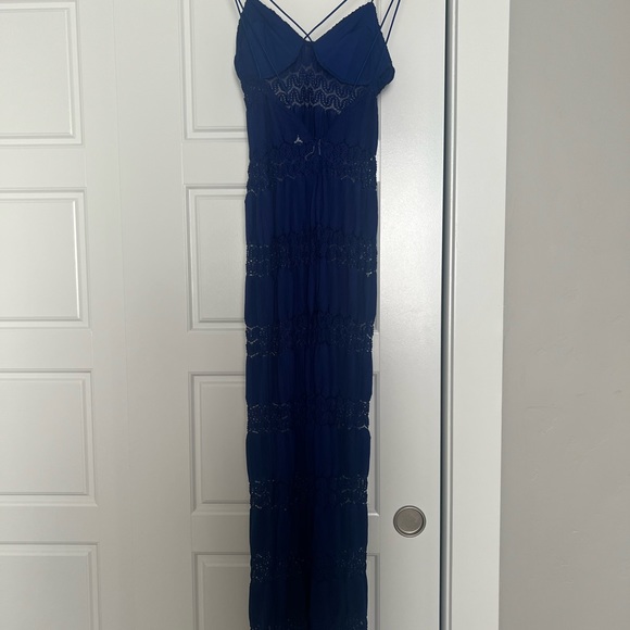 ASOS DESIGN Strappy Lace Paneled Maxi Dress in Rich Blue - Picture 5 of 6